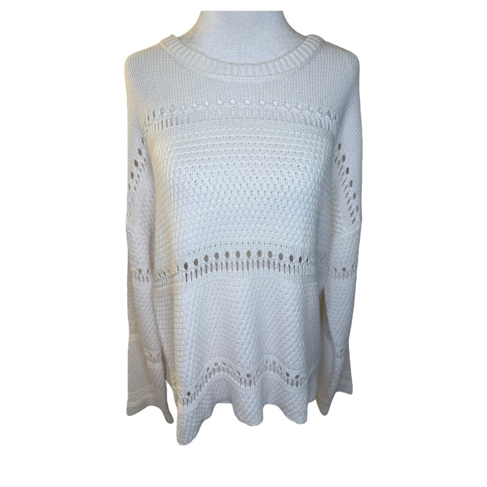 NEW Lucky Brand‎ Knit Sweater Open Stitch Cream Cotton Blend Size Medium